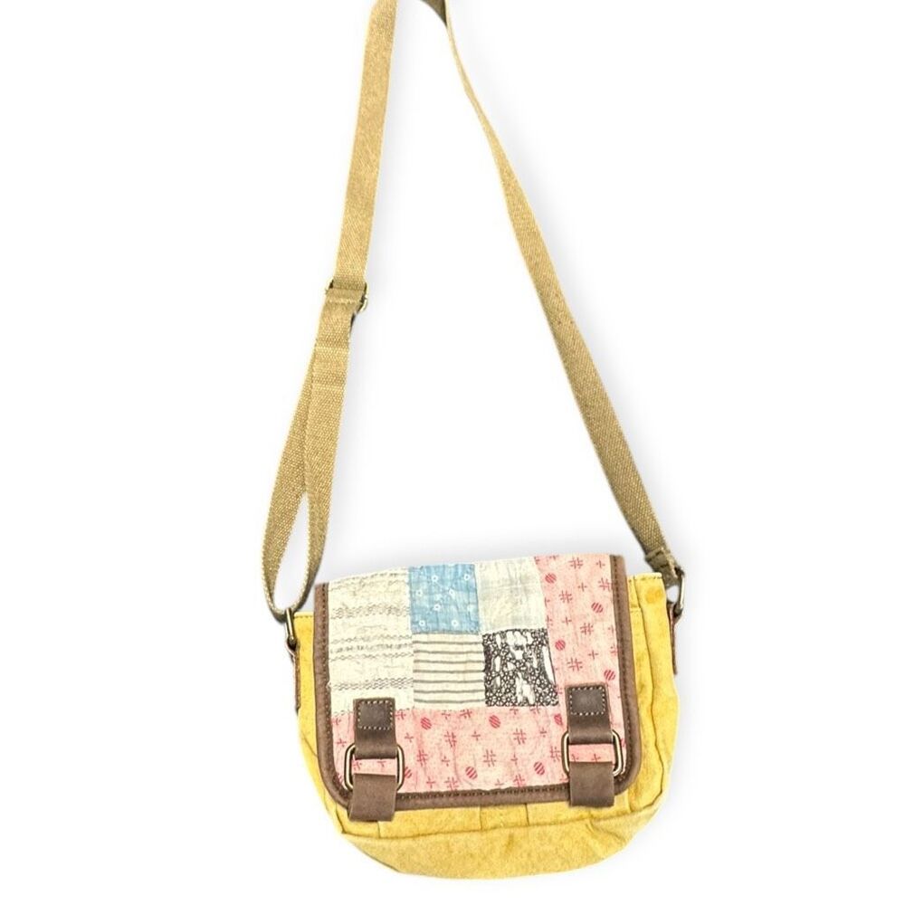SELINA VAUGHAN STUDIOS Women’s Yellow Patchwork Cottagecore Crossbody Purse Bag